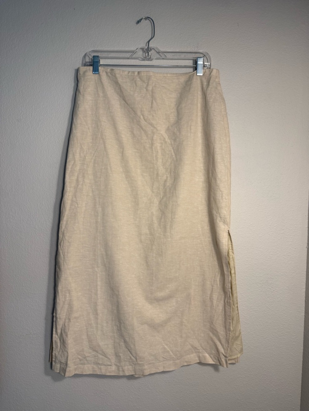 Gap Linen-Blend Maxi Skirt Side Slit Beige  L Boho minimalist coastal beach